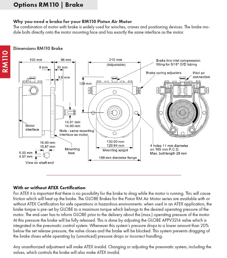 GLOBE PISTON AIR MOTOR BRAKE RM110