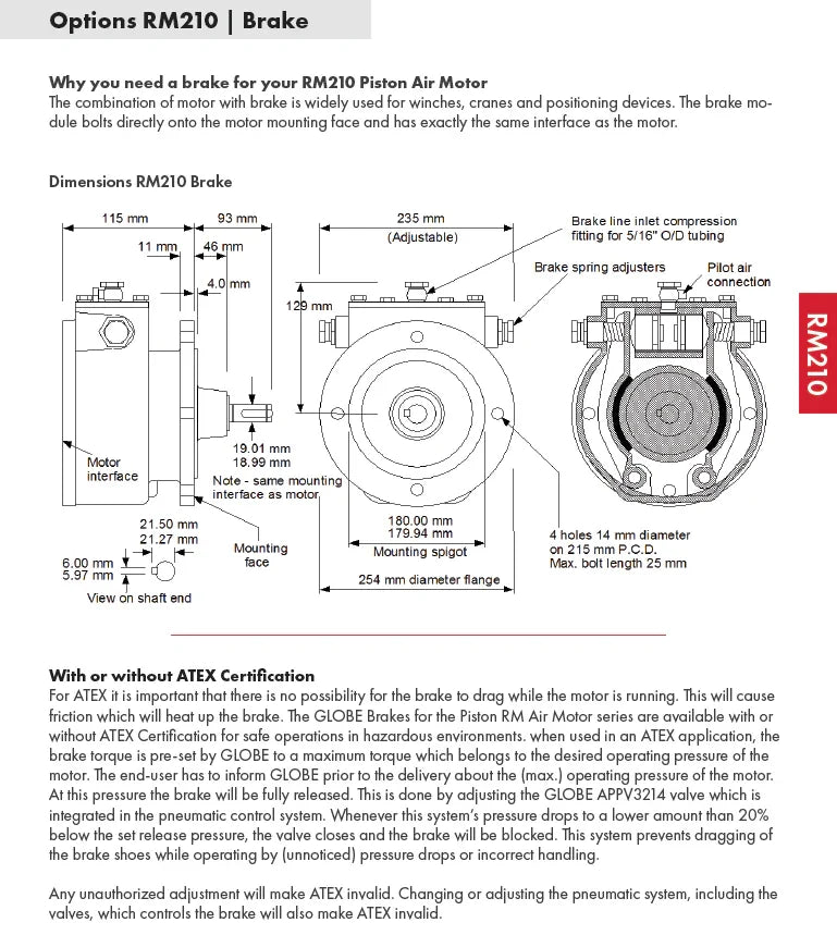 GLOBE PISTON AIR MOTOR BRAKE RM210