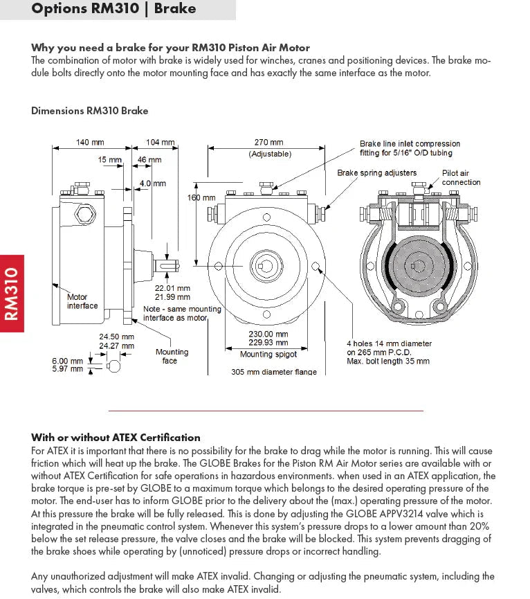 GLOBE PISTON AIR MOTOR BRAKE RM310