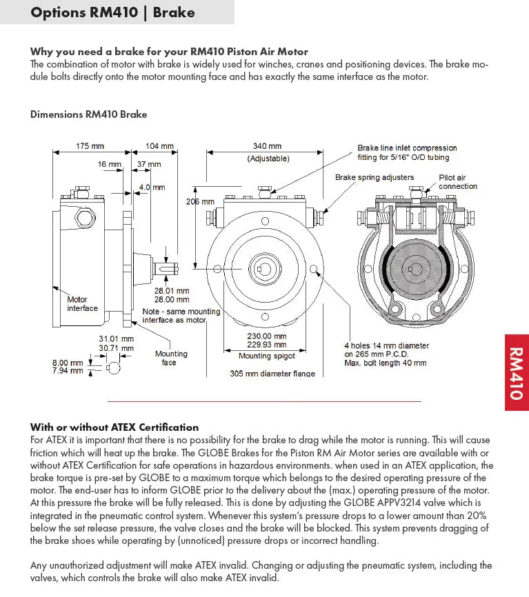 GLOBE PISTON AIR MOTOR BRAKE RM410