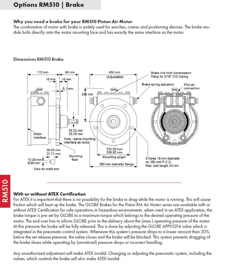 GLOBE PISTON AIR MOTOR BRAKE RM510