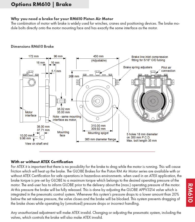 GLOBE PISTON AIR MOTOR BRAKE RM610